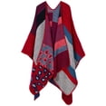 thumbnail image 1 of Women's Color Block Shawl Wrap Plus Size Cardigan Poncho Cape Open Front Long Winter Sweater Coat, 1 of 1