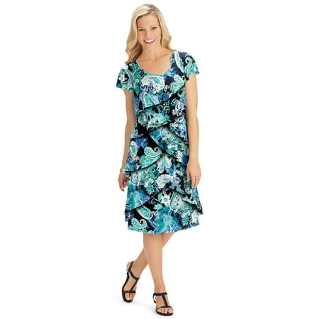 Printed Ruffle Front Knee-length Knit Dress