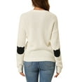 thumbnail image 4 of INSPIRE CHIC Women's Drop Shoulder Elbow Catsss Patch Loose Pullover Sweater M White, 4 of 9