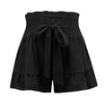 thumbnail image 5 of SMihono Womens Cotton And Linen Casual Bandage Comfy Solid Elastic Waist Loose Shorts Pants Ruffle Pleated Tiered Layer Mujer Verano Cute Hippie Shorts Black 10, 5 of 7
