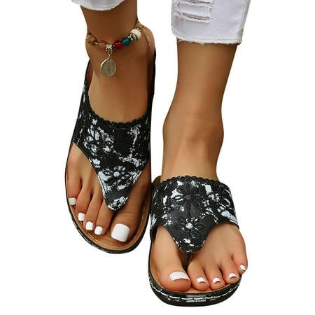 

LoyisViDion Clearance Sandals for Women New Flower Women S Sandals Flip Flops Wedge Women S Shoes Flash Picks Black 7.5
