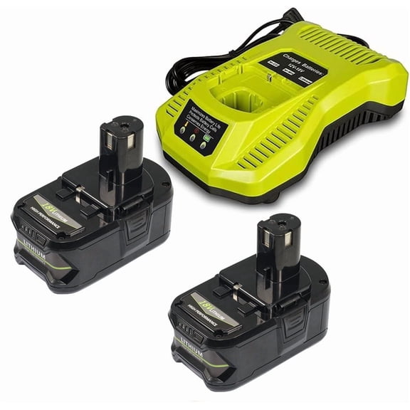 AERDU True 5.0Ah Battery 2-Pack and Charger for Ryobi 18V ONE , High Capacity Lithium-Ion P108 P117 Kit