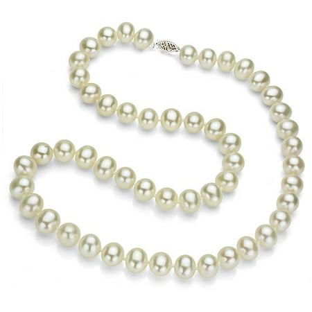 9-10mm White Freshwater Pearl Necklace with Sterling Silver Fishhook Clasp, 18