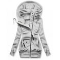 thumbnail image 2 of UJNDER Women's Solid Stitching Drawstring Hooded Slim Fashion Jacket Coat Outwear High Neck Zipper Jackets for Women Grey XXXL, 2 of 4