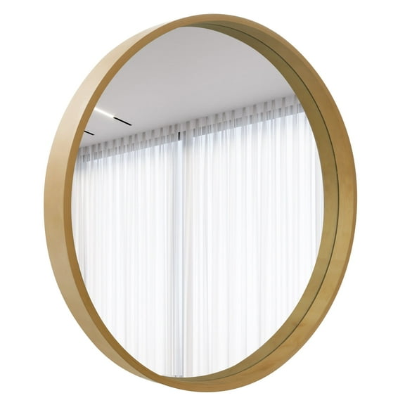 Magnifique Round Mirror for Bathroom with Wood Frame 28", Natural Wood