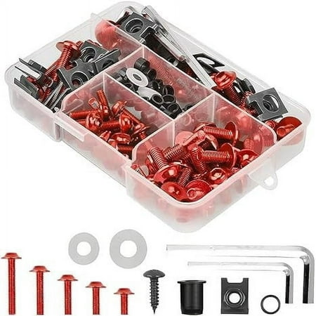 Motorcycle Fairing Bolt Kit, 177pcs M5 M6 Motorcycle Windscreen Screws, Aluminum Fasteners Fairing Bolts Nut Clips Kit, Mounting Kits Washers Nuts Screws Assortment for Sport Bikes