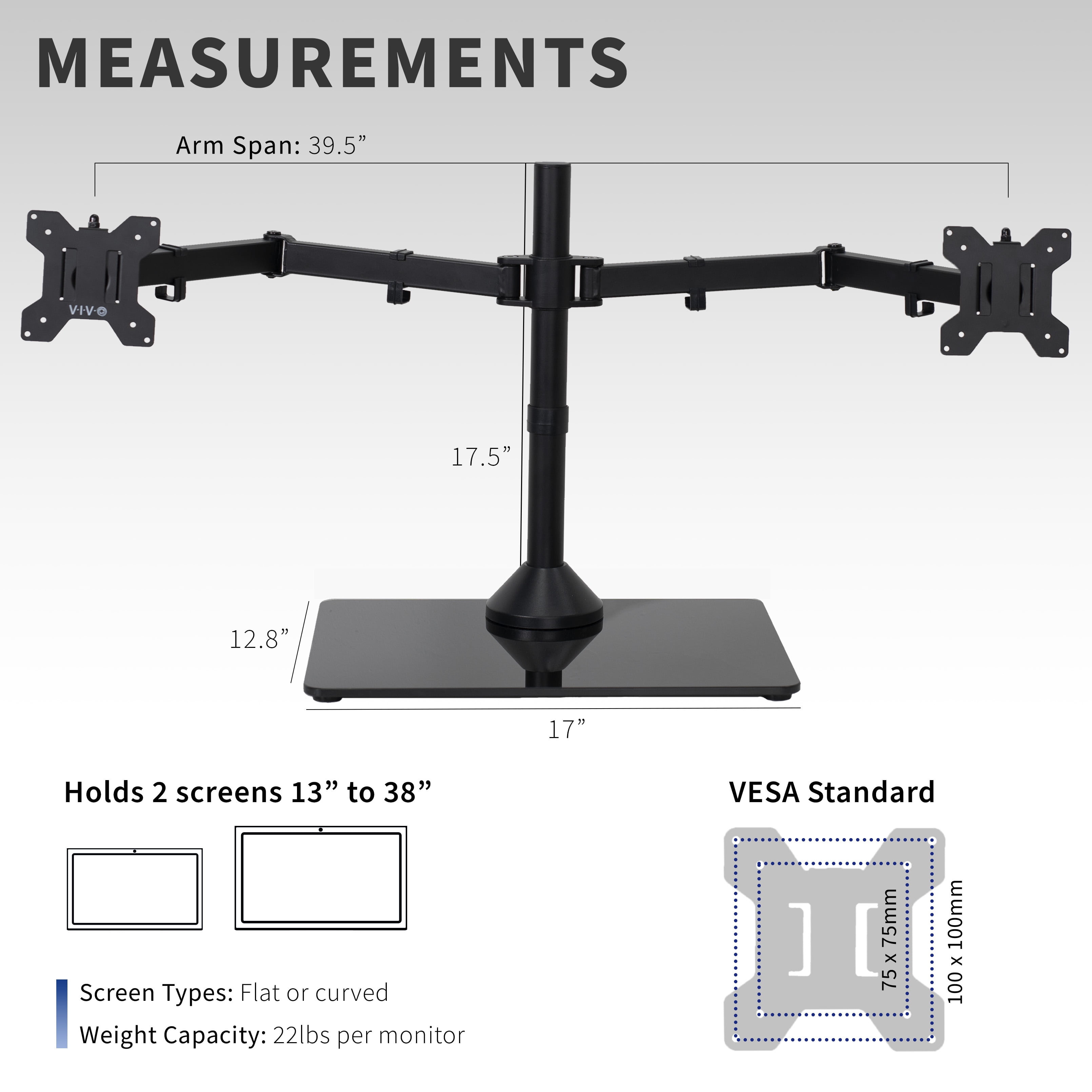 VIVO Dual Computer Monitor Mount with Glass Base for 2 Ultrawides up to 38"