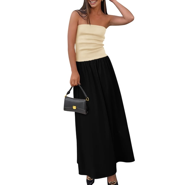 Vestido PRETTYGARDEN 2025 Maxi Strapless Patchwork XL