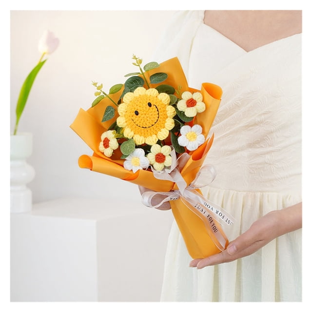 Ramo de girasoles artificiales, flor artificial tejida a mano, adecuada for decoración de mesa familiar