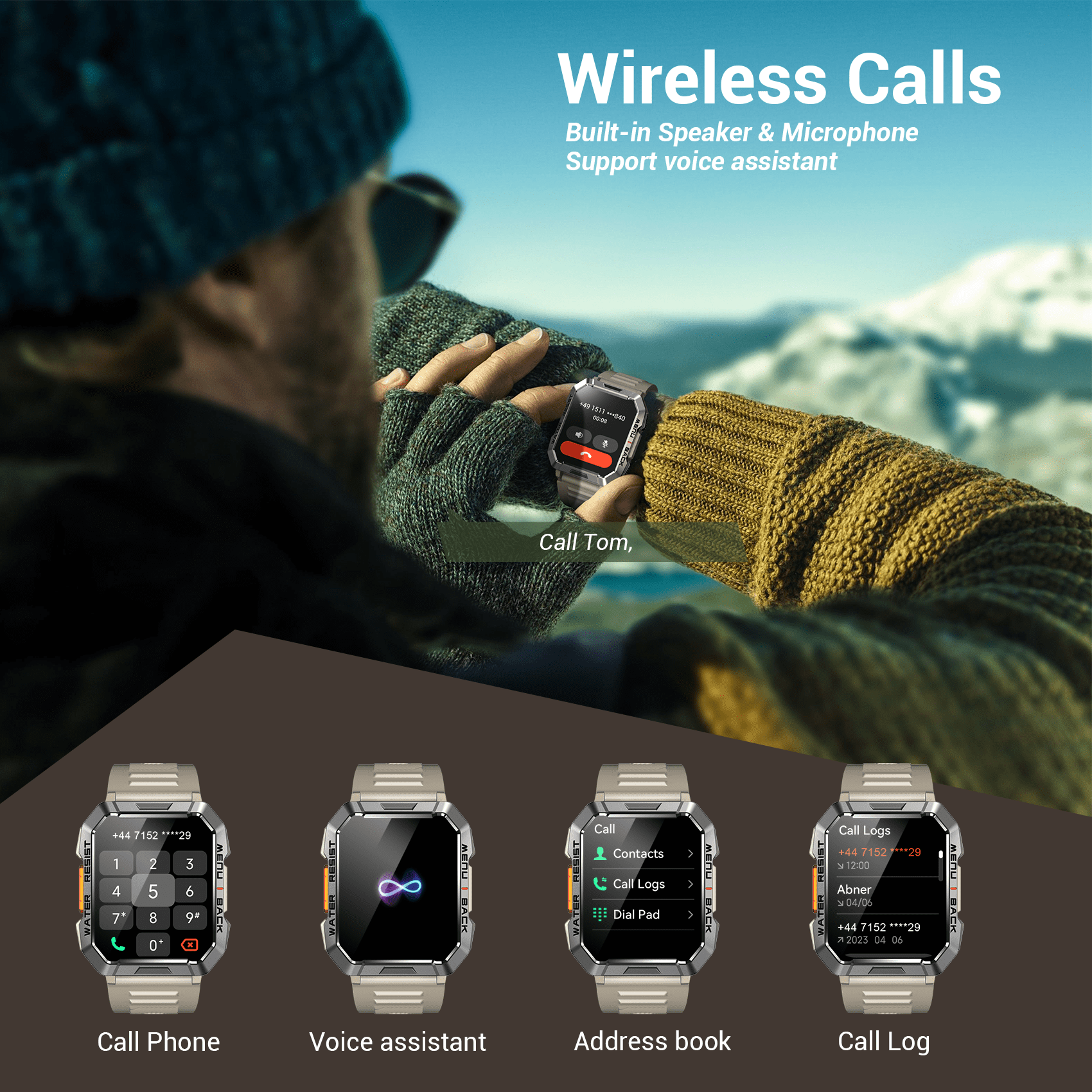 Blackview 2.01-inch Military Smartwatch for Men,Rugged Fitness Smart Watch fits for Android iPhone,Bluetooth(Answer/Make Calls)/Waterproof,Khaki
