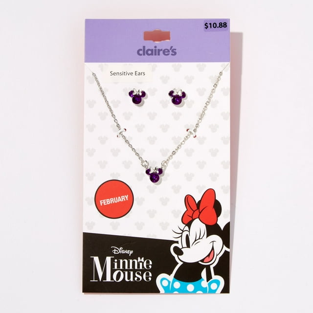 Claire's Licence Disney Minni Mouse Collier en Pierre Précieuse et Boucles d'Oreilles Assorties pour Verseau