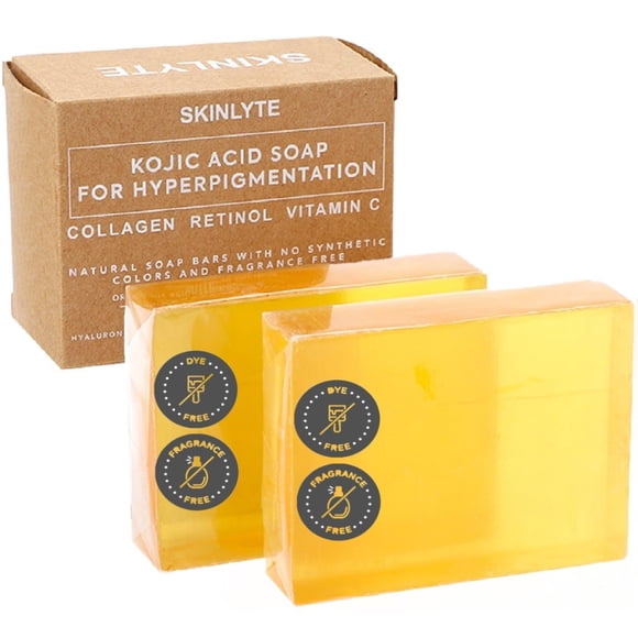 SKINLYTE Jabón de ácido kójico natural, sin fragancia y sin colorantes, eliminador de manchas oscuras, corrector de hiperpigmentación, fórmula K-Beauty, cúrcuma, glicerina, colágeno, ácido hialurónico