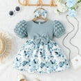 thumbnail image 2 of Dress Kids New Floral Dress With Bow Headscarf Spring Summer 2 Piece Set Baby Girl Dresses Green 18 Months-24 Months, 2 of 7