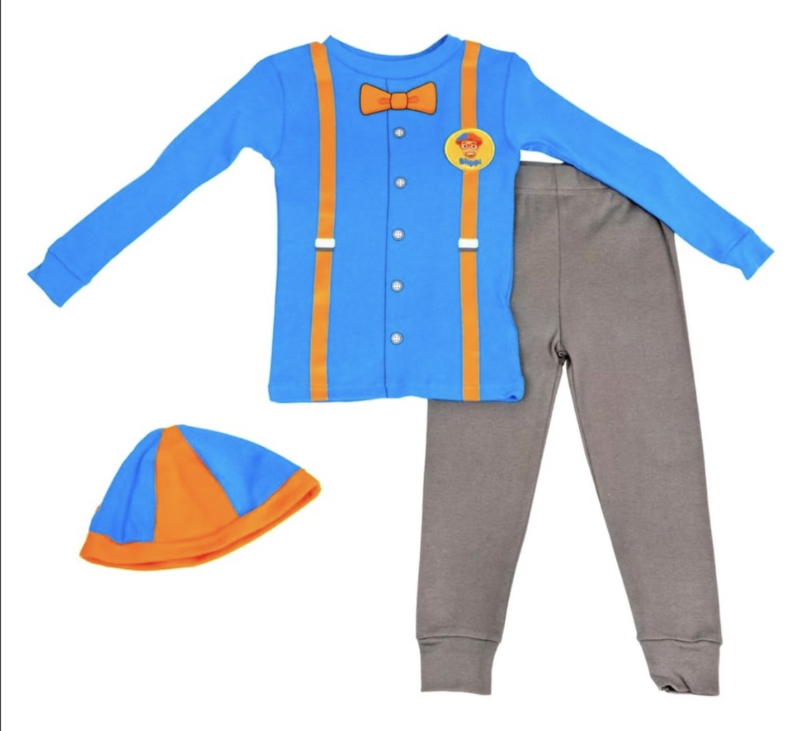 BLIPPI Toddler Pajamas 3 Pc COTTON Pants Long OR Short Sleeves Pants Hat Costume 