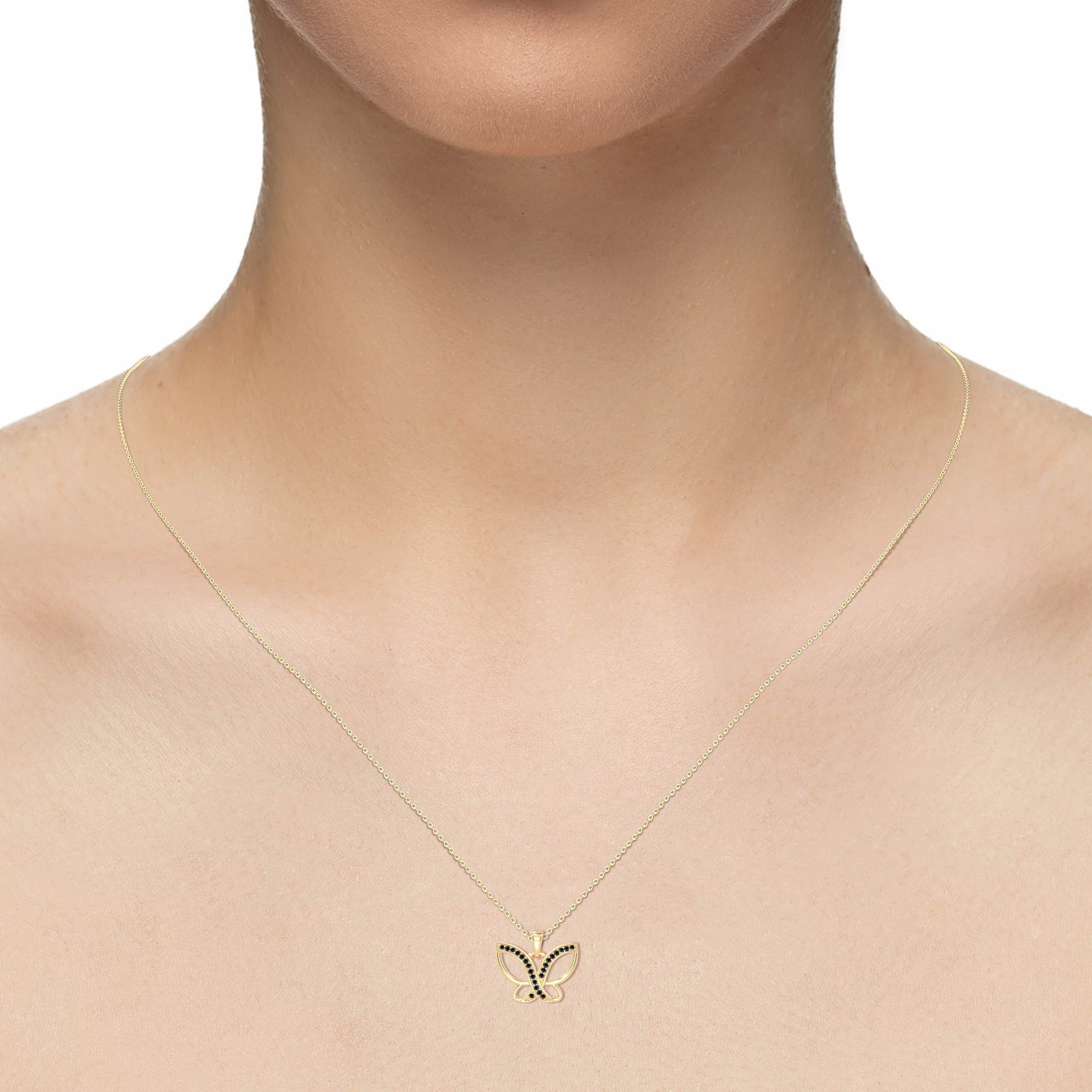 Natural Black Onyx Butterfly Pendant Necklaces for Women in 18K Yellow Gold Vermeil, July Birthstone Jewelry Gifts for Her Birthday, Wedding Anniversary, Graduation, Christmas, Mothers Day,Valentines