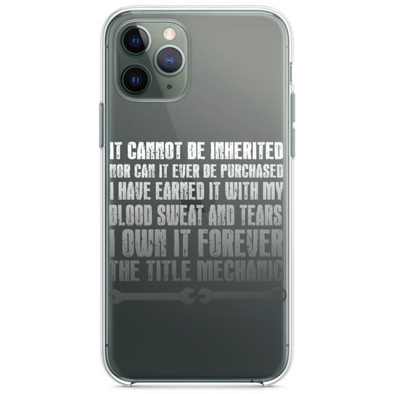 DistinctInk Clear Shockproof Hybrid Case for iPhone 11 Pro MAX (6.5" Screen) - TPU Bumper Acrylic Back Tempered Glass Screen Protector - Mechanic Can't Be Inherited Purchased