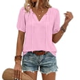 thumbnail image 2 of Women's Short Sleeve Tops Summer V Neck Tshirts Linen Vintage Casual Tees, Pink XL, 2 of 7