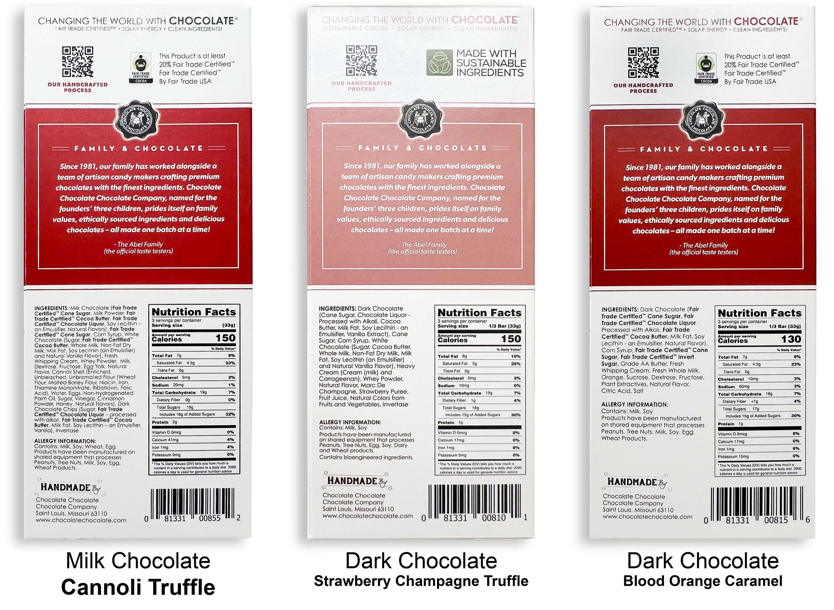 Chocolate Bars - 3 Flavors - 1 Each: Blood Orange Caramel, Cannoli Truffle, Strawberry Champagne Truffle (3.5 oz) + MerlinsMart Zine | Chocolate Chocolate Chocolate