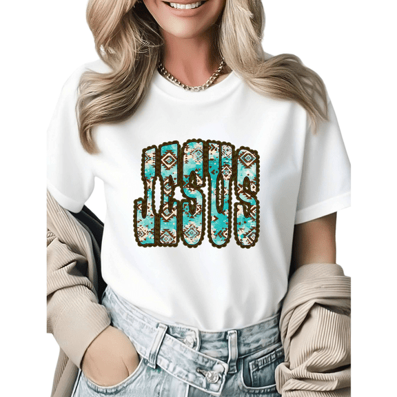 Jesus Aztec Pattern Western Style Graphic Tees Womans Tshirt Shirts Black White S-5XL Tops