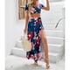 thumbnail image 5 of 2 unidades impreso vestido largo moda profundo V cuello floral impreso lado hendidura vestido para las mujeres azul oscuro S, 5 of 8