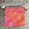 thumbnail image 3 of Ambesonne Orange and Pink Quilted Bedspread Set 3 Pcs, Polygonal Art, King Size, Multicolor, 3 of 3