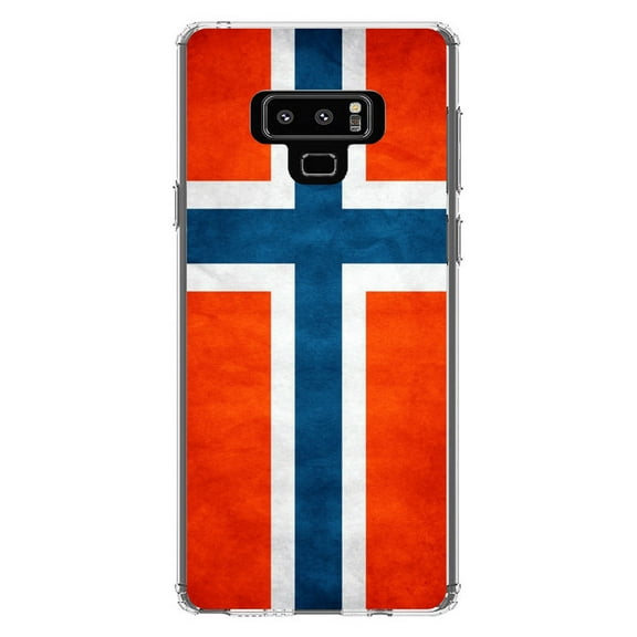 DistinctInk Clear Shockproof Hybrid Case for Samsung Galaxy Note 9 - TPU Bumper, Acrylic Back, Tempered Glass Screen Protector - Norway Old Flag Red White Blue - Norway