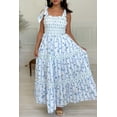 thumbnail image 2 of Women's Sky Blue Floral Smocked Tied Straps A-Line Tiered Maxi Dress for Weddings and Holidays - [ZhiHiMeRi] | (US 12-14)L, 2 of 12