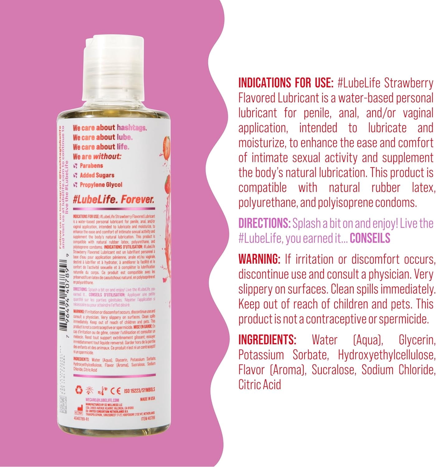 Lube Life Water-Based Lubricant, Strawberry Flavored, 8 Fl Oz