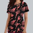 thumbnail image 3 of Tops Cortos para las Mujeres, Halloween Impreso en Cuello en V con Bolsillo, Moda Casual Manga Corta, 3 of 5
