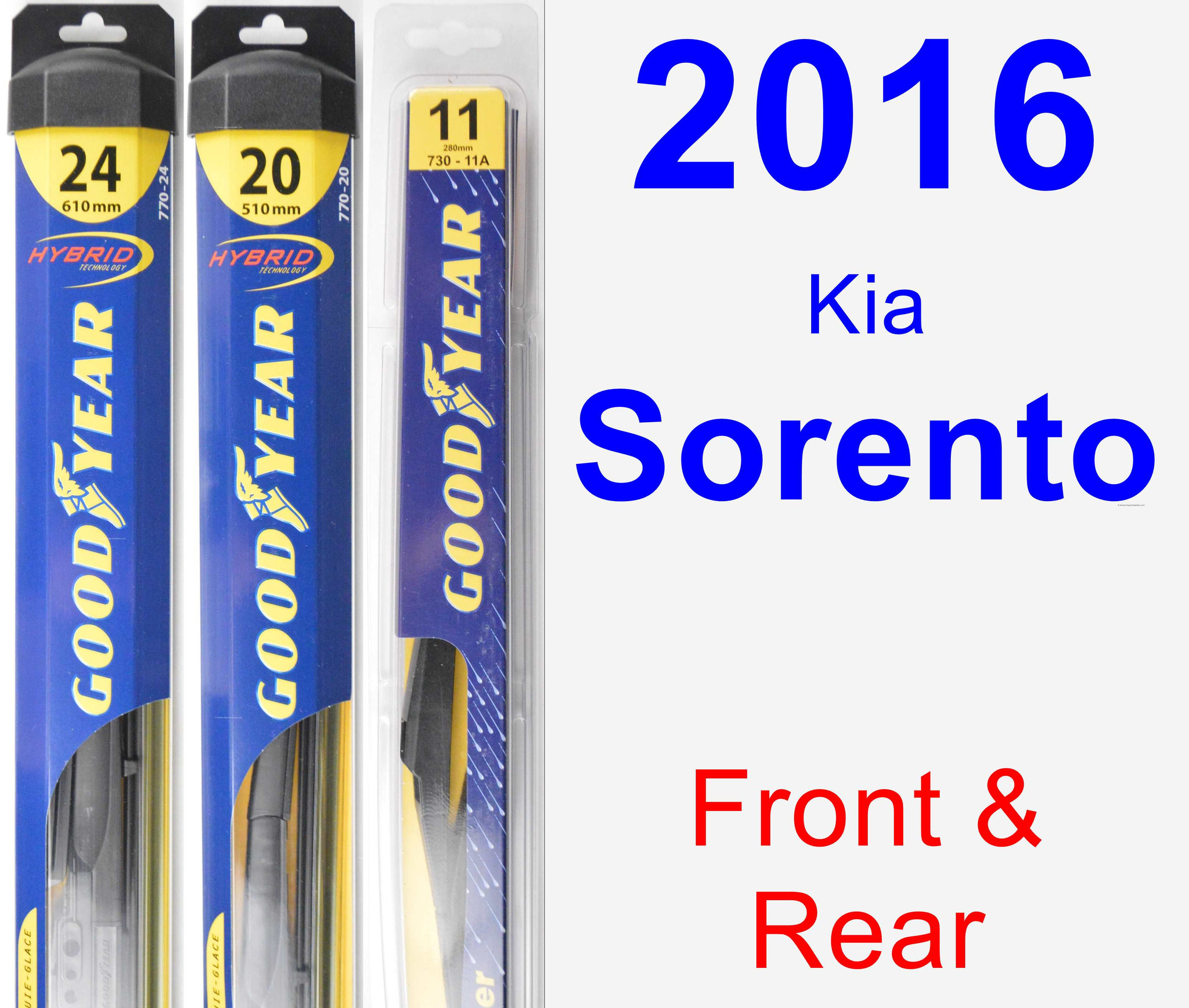 2016 Kia Sorento Wiper Blade Set/Kit (Front & Rear) (3 Blades) Rear