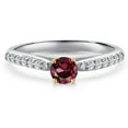 thumbnail image 3 of Gem Stone King 925 Silver and 10K Yellow Gold Red Rhodolite Garnet and Lab Grown Diamond Engagement Ring for Women | 0.55 Cttw | Round 4MM | Gemstone January Birthstone | Size 9, 3 of 6