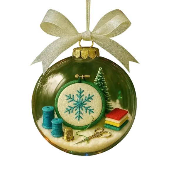 Holiday Sewing Globe Clear Festive Hanging Ornament for Craft Room Décor with Snowball Design