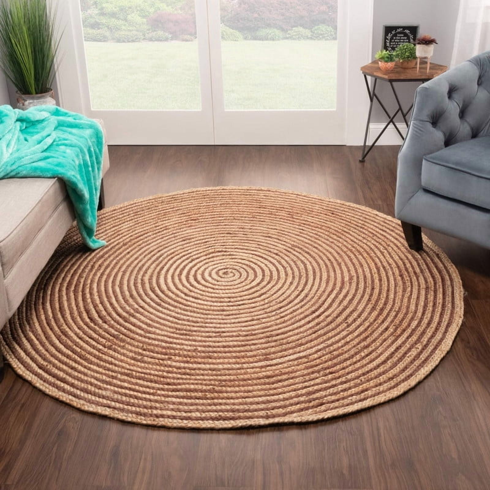 Jute Round Natural Braided Reversible Area Rug , Eco Friendly Rustic Farmhouse Boho Carpet for Living Room, Bedroom, Kitchen, Dining, Coffee, 4 FT