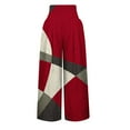 thumbnail image 5 of Plus Size Wide Leg Pants for Women Smocked High Waist Lounge Trousers with Pockets Color Block Linen Loose Ankle Length Pant, 5 of 6