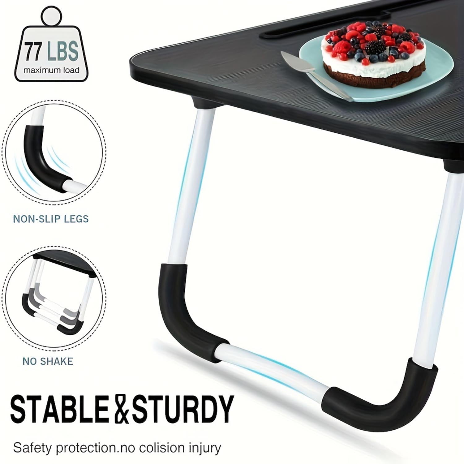 VINAUO Lap Desk with Drawer, 23.6" Extra Large Foldable Laptop Bed Tray Table with Cup Holder & iPad Slot, Portable Breakfast Bed Trays for Working, Eating, Writing on Bed Couch, Black