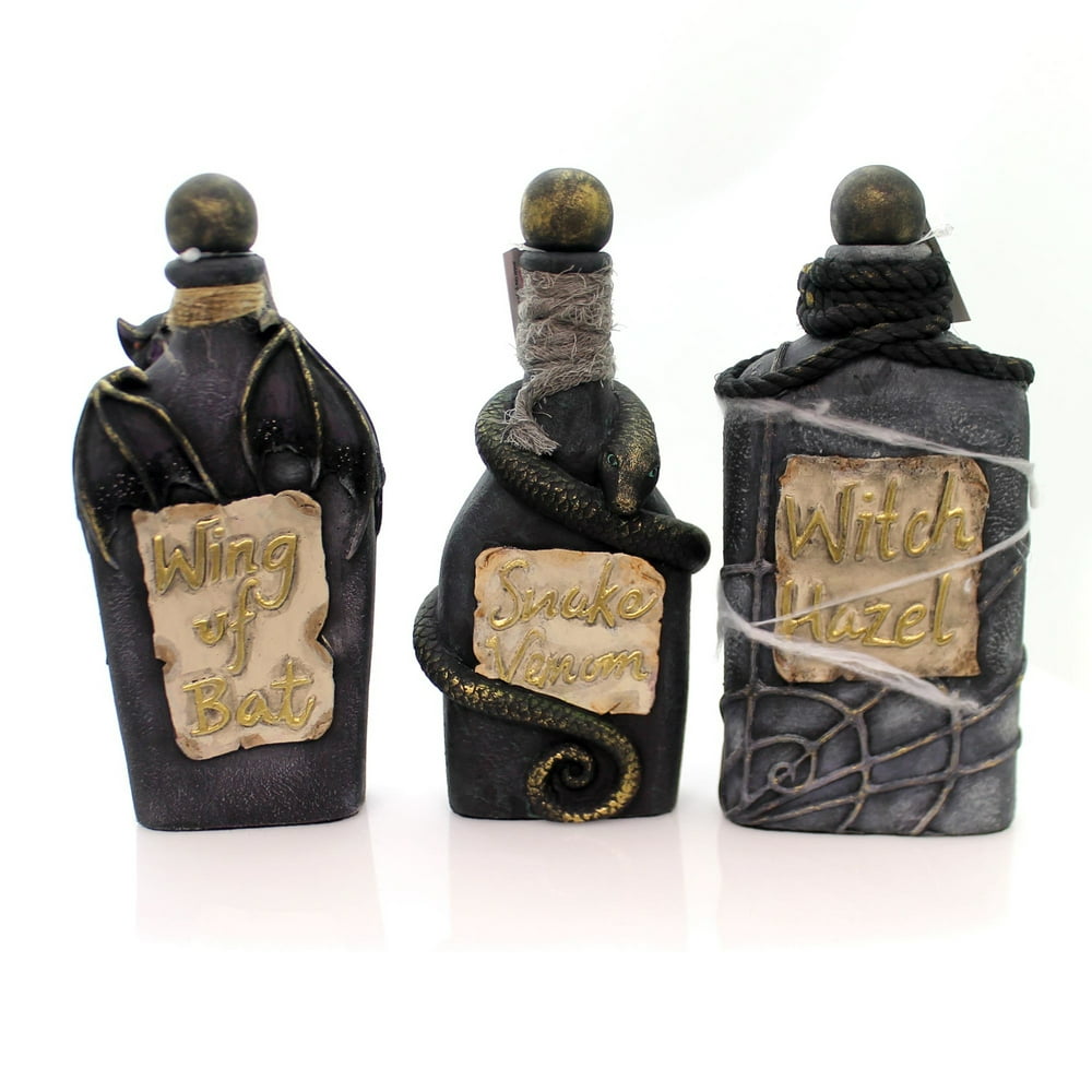 Halloween MAGIC POTION BOTTLES SET/3 Polyresin Witch Snake Venom Bat