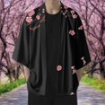 thumbnail image 7 of Hpapadks Mens Casual Shirts Cherry Flower Kimono Half Sleeve Blouses Elegant Loose Soft Cardigan Mens Dress Shirt Black L, 7 of 7