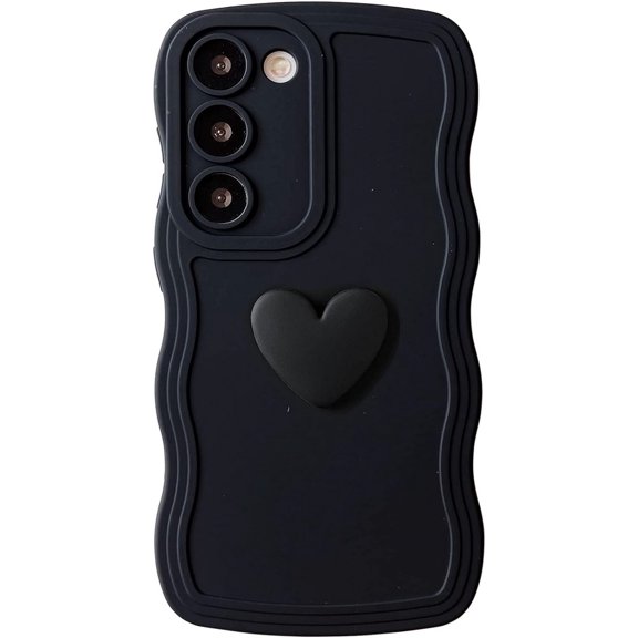 for Galaxy S23 Case 5G(6.1" 2023),Cute 3D Colors Love Heart Wavy Frame Full Protection for Samsung Galaxy S23 6.1" Soft TPU Shockproof Phone Cover for Women Girls,Black
