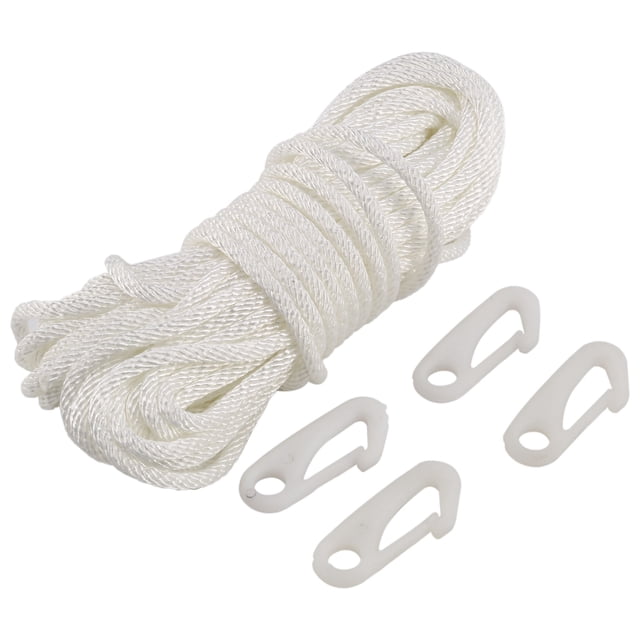 50 Feet x 1/4inch Flag Pole Halyard Rope with 4 Pieces Flag Pole Hook Clips,Outdoor Flagpole Accessories Compatible