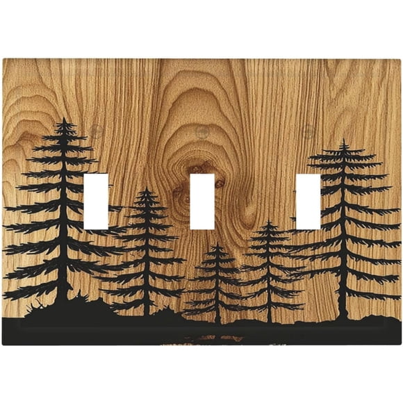 Farmhouse Tree Woodland Wood 3 Gang Artistic Light Switch Covers Triple Toggle Wall Plate 3 Hole Electrical Switch Plate Covers Faceplate for Bathroom 4.8 X 6.7 IN