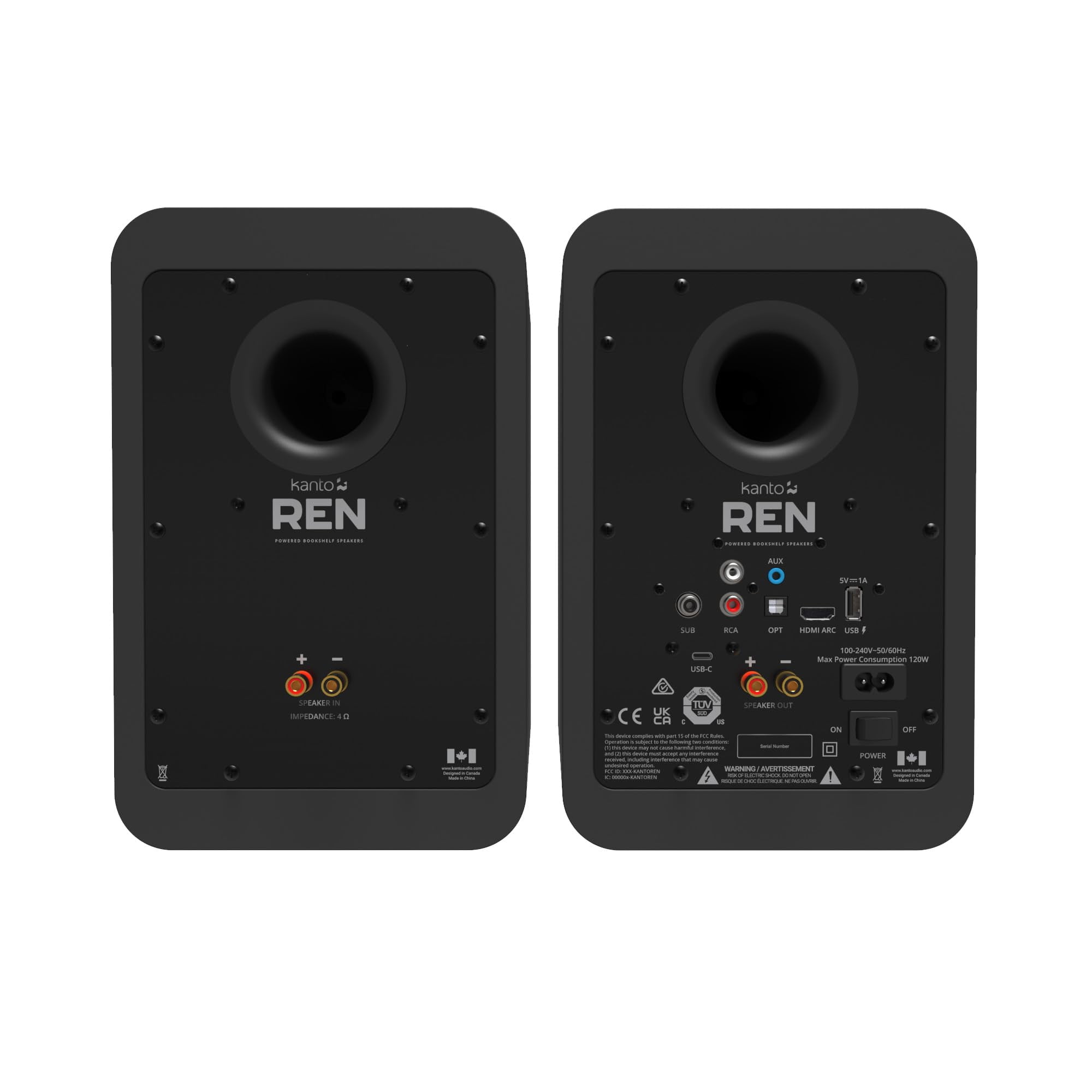 Kanto REN MB Bluetooth Powered Bookshelf Speakers - Matte Black Pair with a Kanto SUB8VMB Sealed Powered 8" Subwoofer - Vinyl Black (2024)