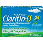Claritin-D 24 Hour Non-Drowsy Allergy and Congestion Tablet, 10 Count