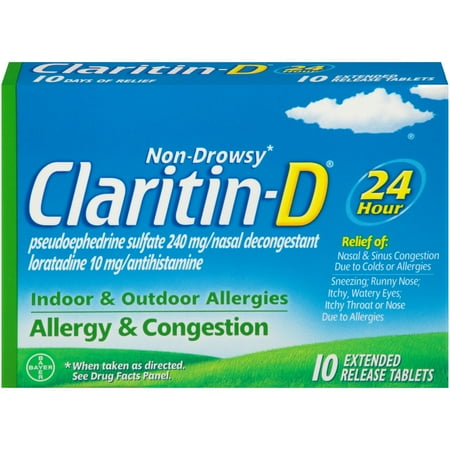 Claritin D 24 Hour Non Drowsy Allergy And Congestion Tablet 10 Count Walmart Com Walmart Com