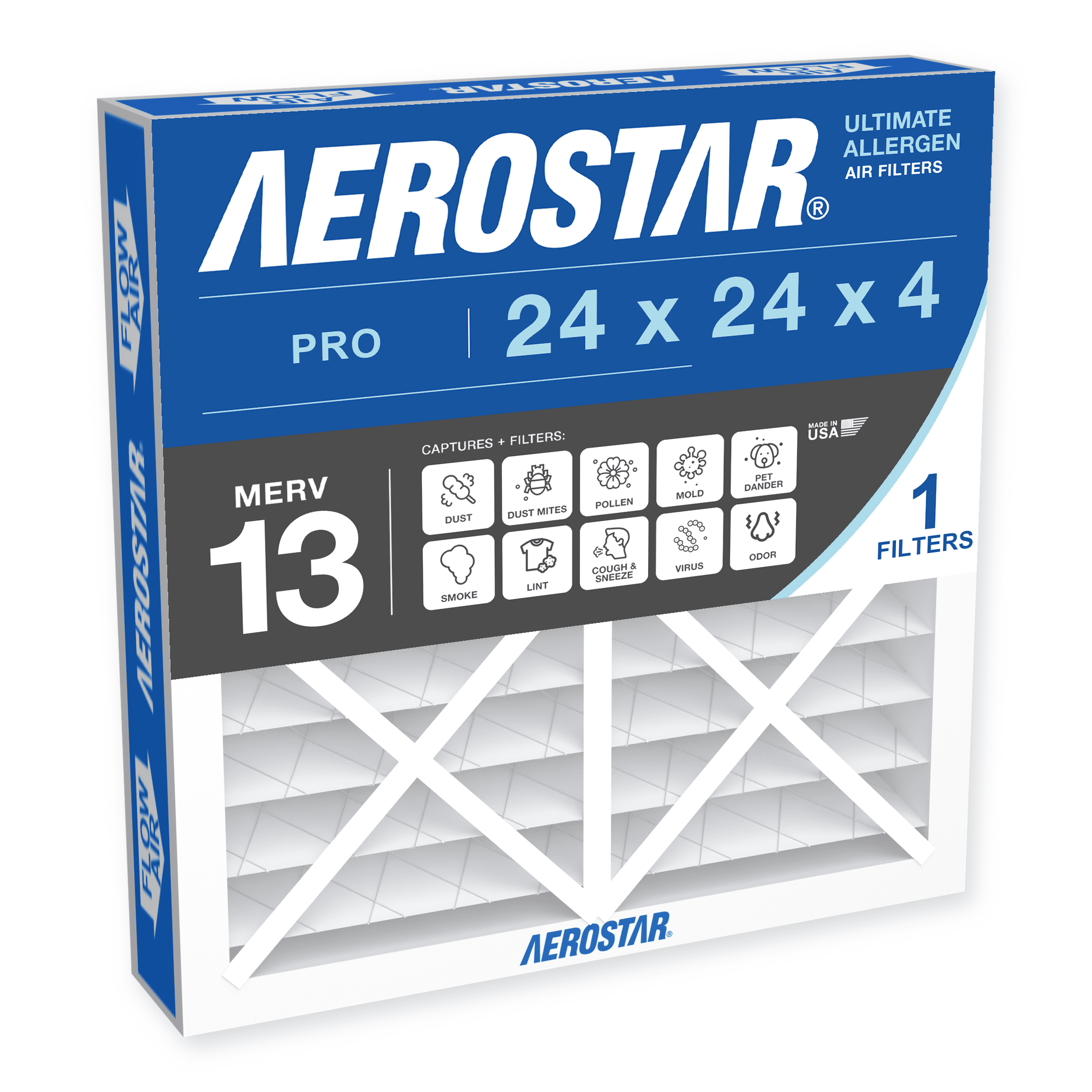 Aerostar, Air Filter, 21x21x1, MERV 8 Pleated HVAC Filter, 6 Pack