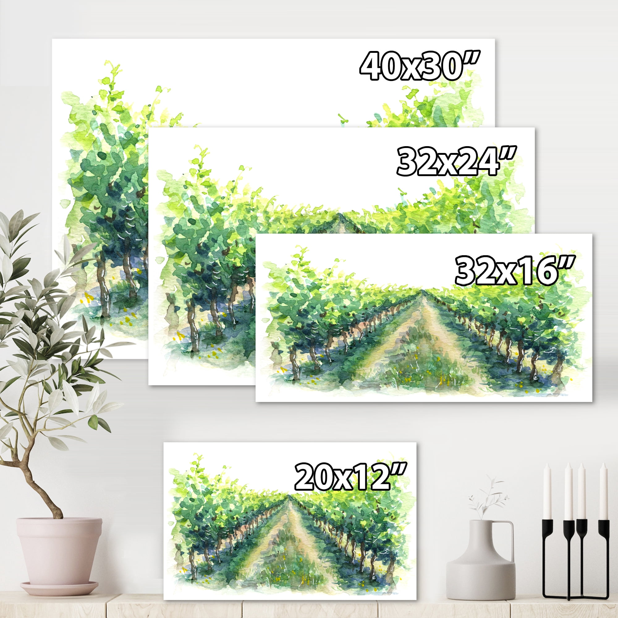 Designart ' Rural Scene Vineyard Path ' Traditional Canvas Wall Art Print