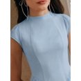 thumbnail image 4 of Womens Blue Elegant High Neck Cap Sleeve A-Line Floor-Length Pleated Maxi, 4 of 6
