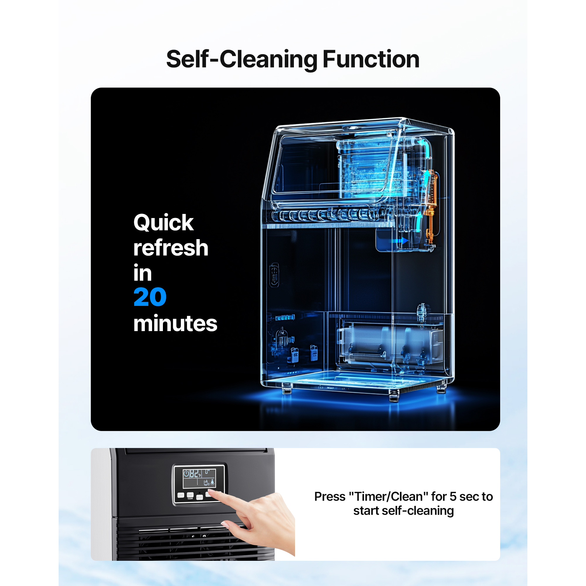 KFFKFF Commercial Ice Maker Machine, 80 lbs/24h with 12 lbs Storage, 32 Cubes per Cycle, Stainless Steel Freestanding & Countertop Ice Maker with LED Display and Self-Cleaning Function