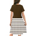 thumbnail image 5 of Spazoro Kids Girls A Line Dresses, Stretchy Wrinkle Short Sleeve Striped New Style Princess Dress for Child Girls Brown Size 9 T, 5 of 7