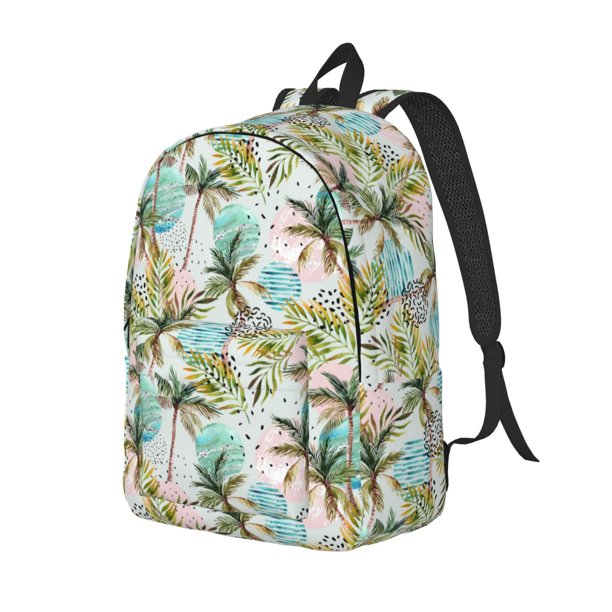 Disketp Watercolor Palm Tree print Canvas Backpack Lightweight Travel Daypack Student Rucksack Laptop Backpack-Medium