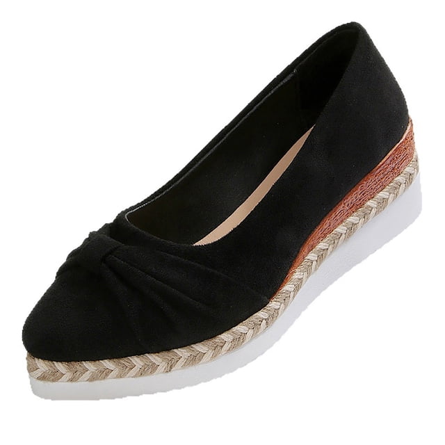 Negro Punta Tacones Del Dedo Del Pie para las Mujeres Tejidos Cuña Espadrilles, Zapatos Casuales Negros de las Mujeres Gruesa Suela Deslizamiento En